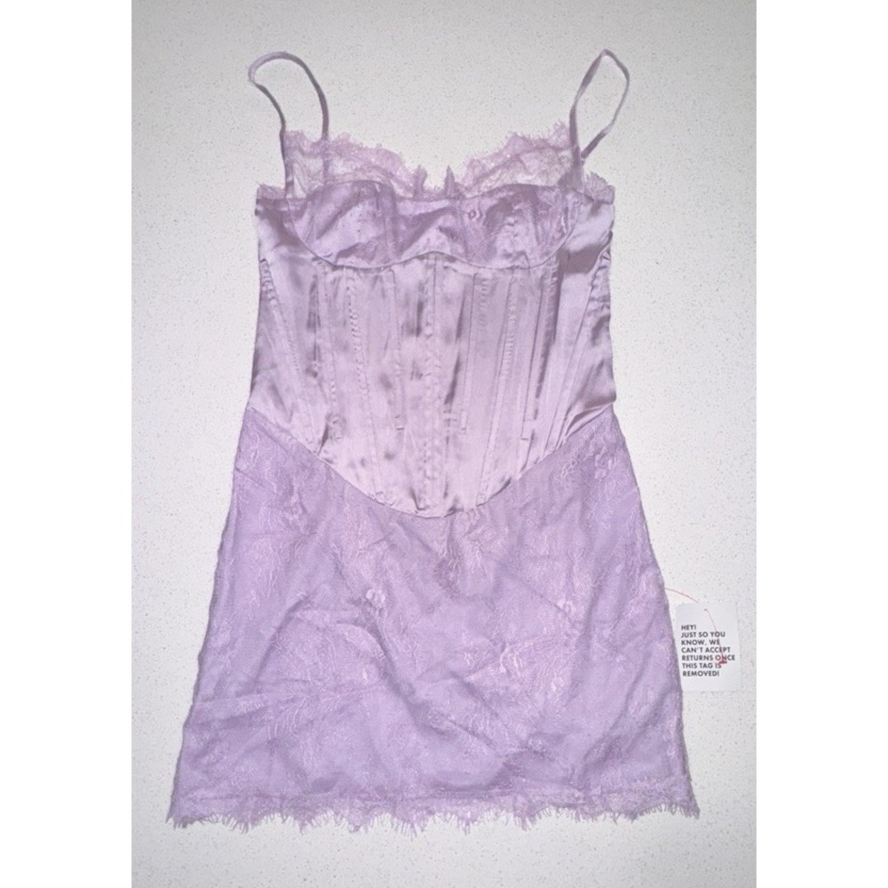 ASOS DESIGN Lilac Satin Lace Corset Mini Dress – US 0 coquette cute y2k